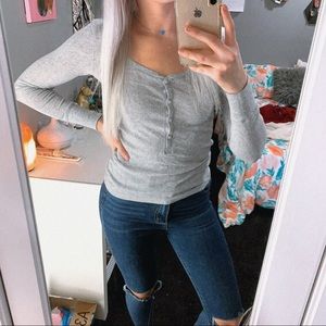 VICTORIAS SECRET | Long Sleeve Gray Henley Shirt